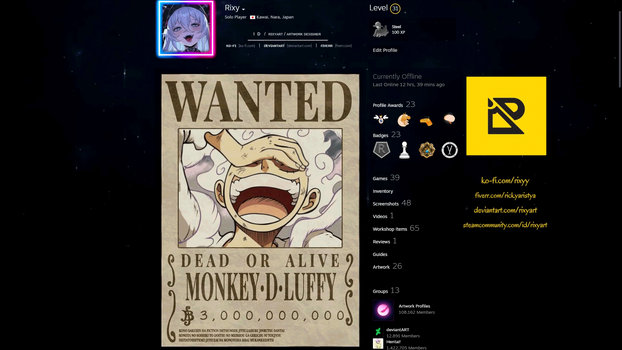 Steam Artwork Luffy Wanted Poster | One Piece