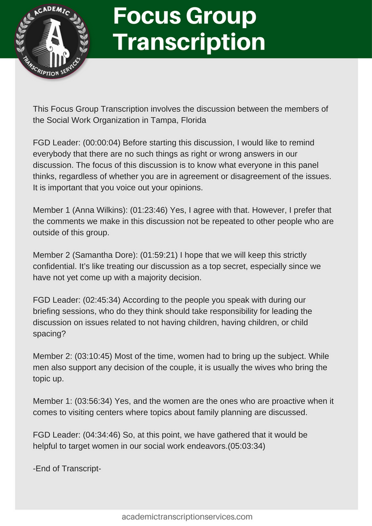transcript example for group project - interview... Focus Group Transcription Sample by TranscriptionSamples on DeviantArt