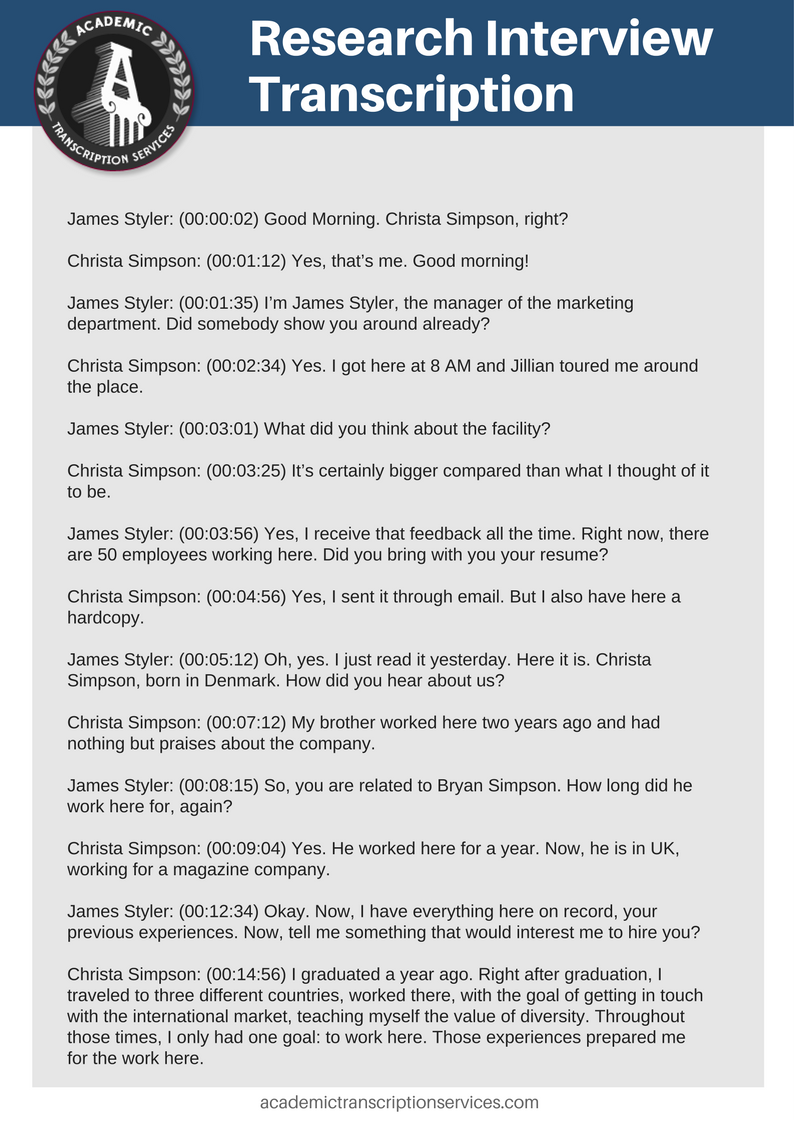 Research Interview Transcription Sample by TranscriptionSamples on ...