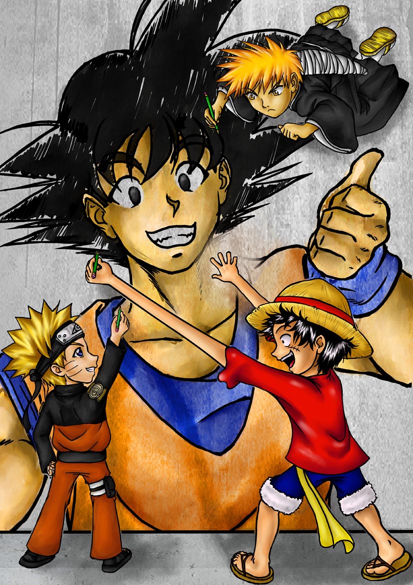 Desenhe em casa - Mistura de Luffy, Goku e Naruto. Veja