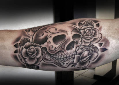 Sugar Skull and Rose Tattoo