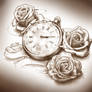 Timepiece and Roses Tattoo design