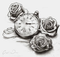 Timepiece and Roses - Desaturated