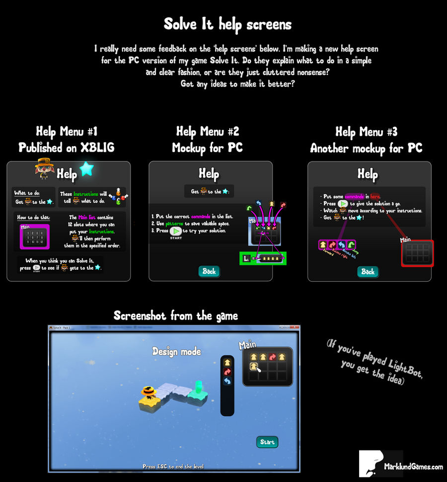 Solve It help screen mockups