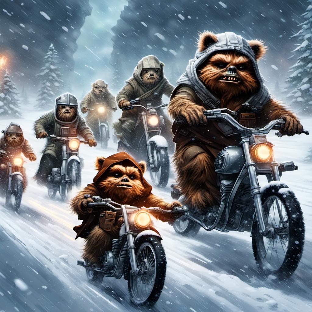 Group of Star Wars Ewok creatures riding motorcyc by douglass707 on ...