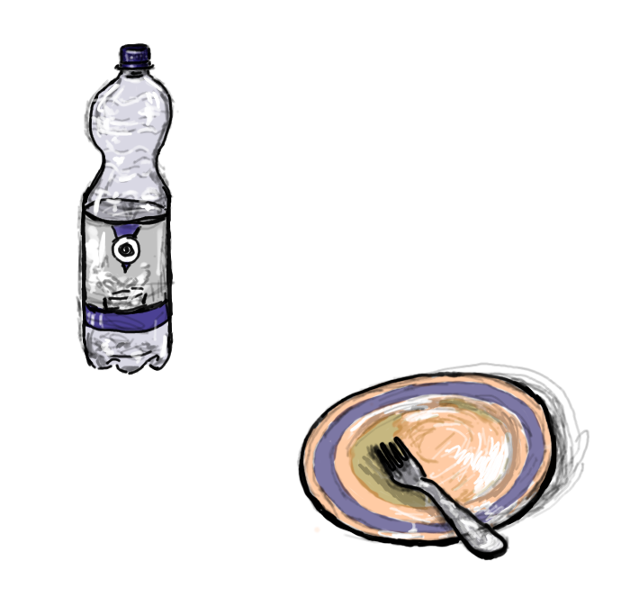 [D80] Water Bottle and Plate with Fork