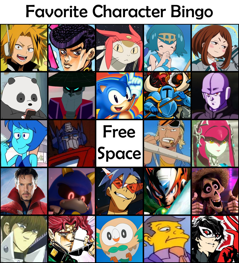 My Favorite character bingo by superluffy123 on DeviantArt