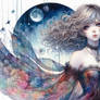 Moonlit Girl in a Floral Veil