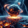 an Alien planet hitting Earth, AI artwork,