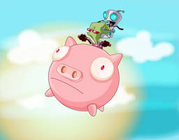 Zim and Gir ride the pig