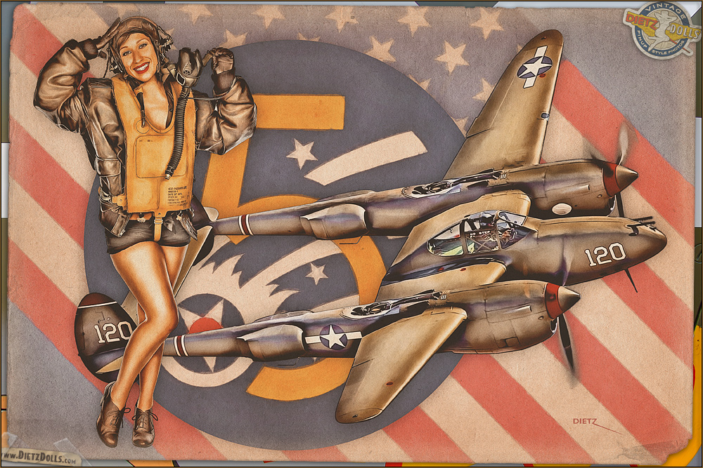 Aviation Pinups - P-38 Lightning