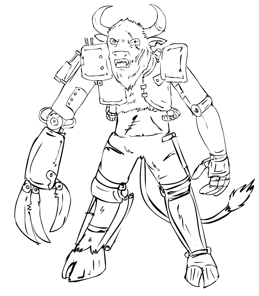 Brutus the cyborg minotaur lineart