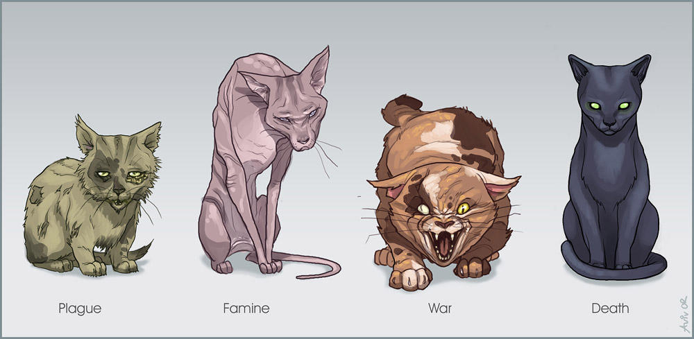 Голод арт. Всадники апокалипсиса коты. 4 Всадника апокалипсиса голод.