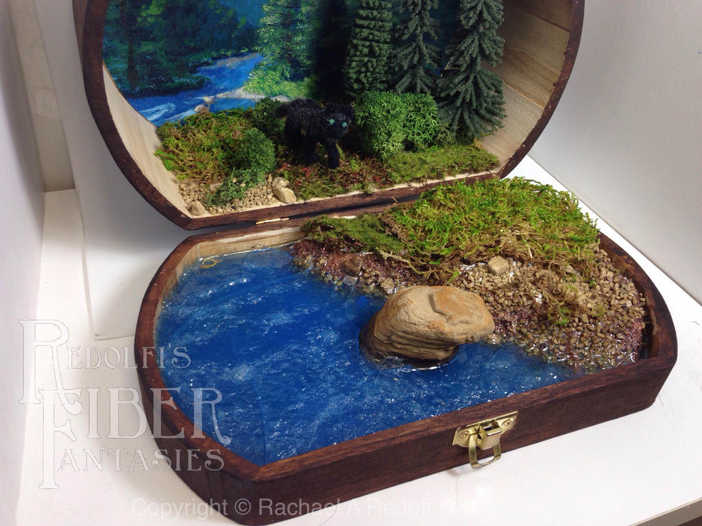 Lone Black Wolf, Needle Felt Diorama