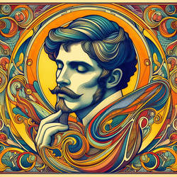 Art Nouveau style illustration man vibrant colors