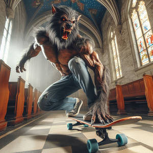 Werewolf Skateboarding in Church