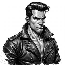 Vintage Masculine Man in Black Leather Jacket 1950