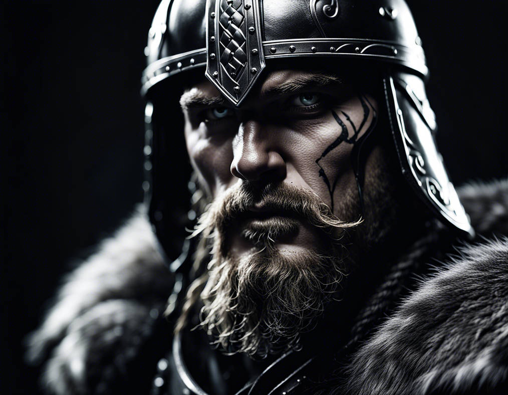 Viking Warrior face in a black background
