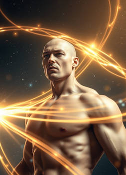 bald muscular man captured in Celestial Light