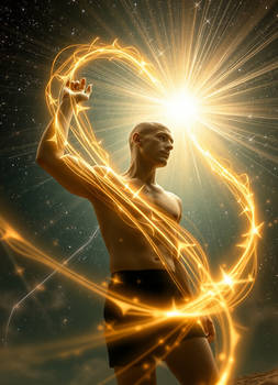 bald muscular man captured in Celestial Light