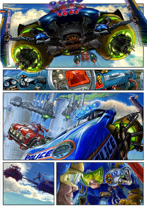 comics -flying blue car