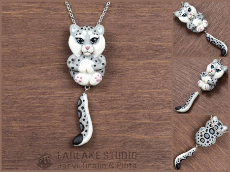 Chibi snow leopard full body pendant