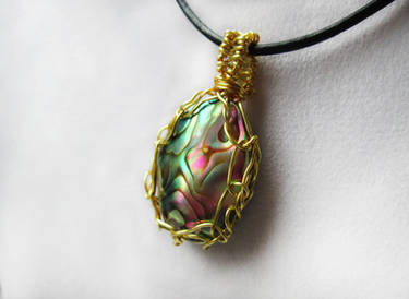 Abalone Paua Shell  wire wrapped pendant necklace