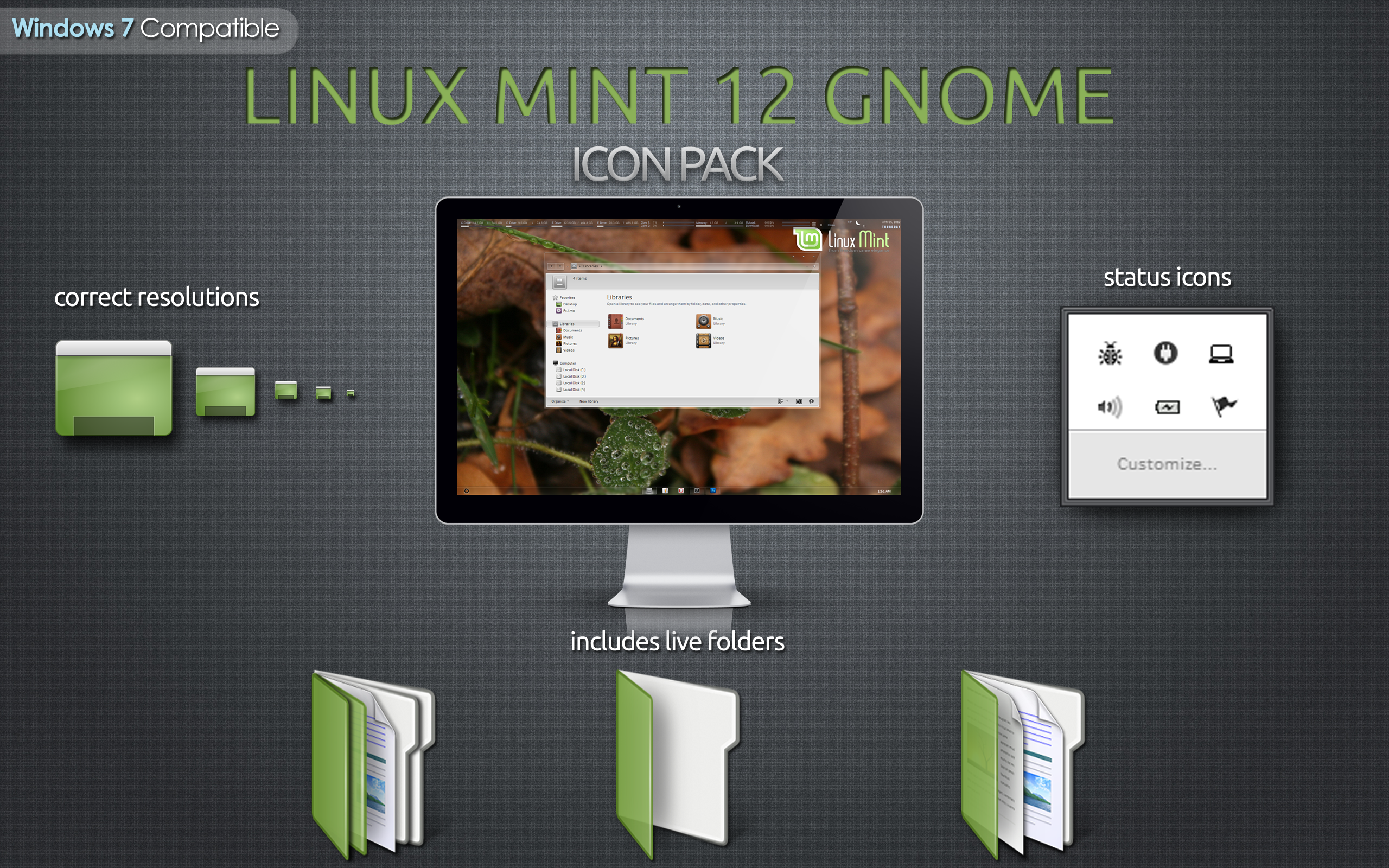 Linux Mint 12 Gnome Icon Pack for Windows 7