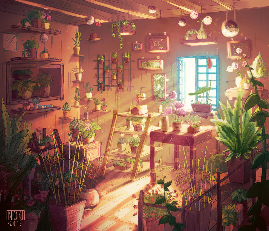 Душный магазинчик. Комната с растениями арт. Уютная комната с растениями. Цветочный магазин арт.