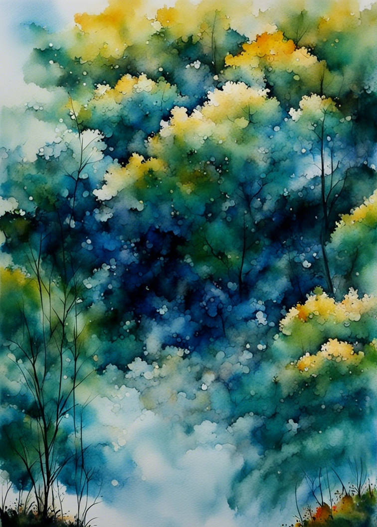 Abstract landscape painting using water colours