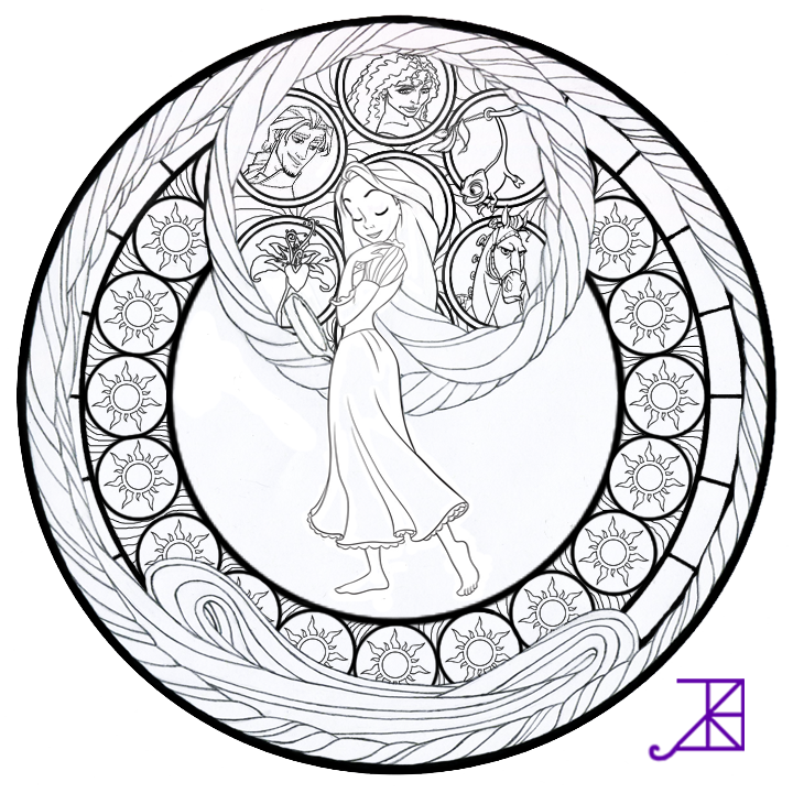 Rapunzel Stained Glass -line art-