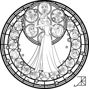 Elsa Stained Glass Line Art