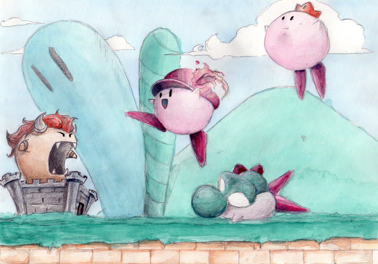 Kirby teams up to play Mario