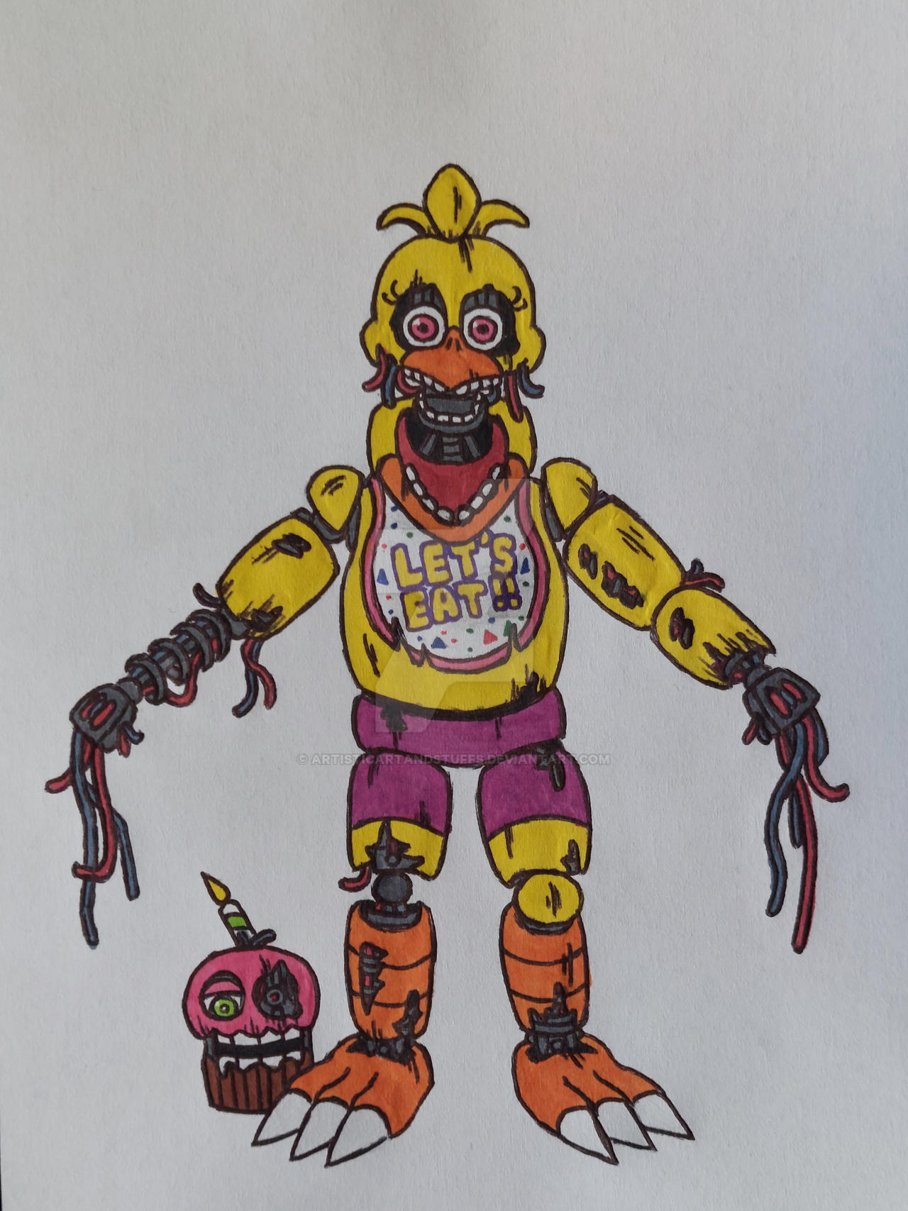 How to draw Withered Chica (FNaF) 