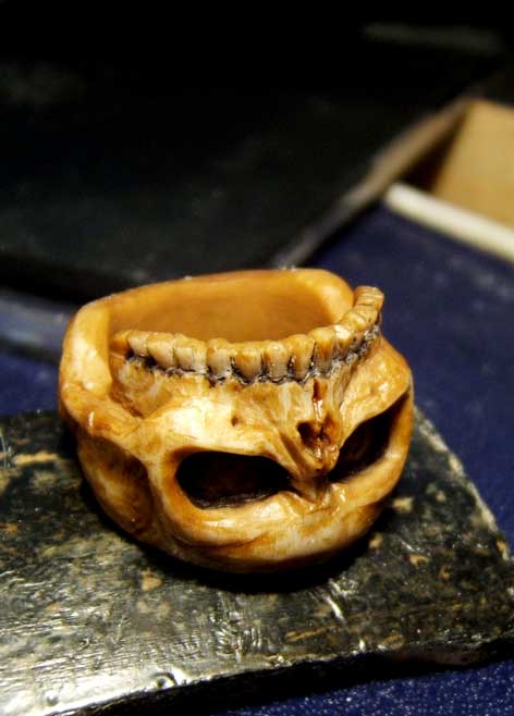 Woman's skull ring, carved in Antler.