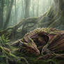 Sleeping Dragon Under Yggdrasill Tree