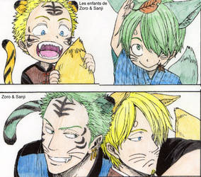 Zoro et Sanji avec leurs enfants