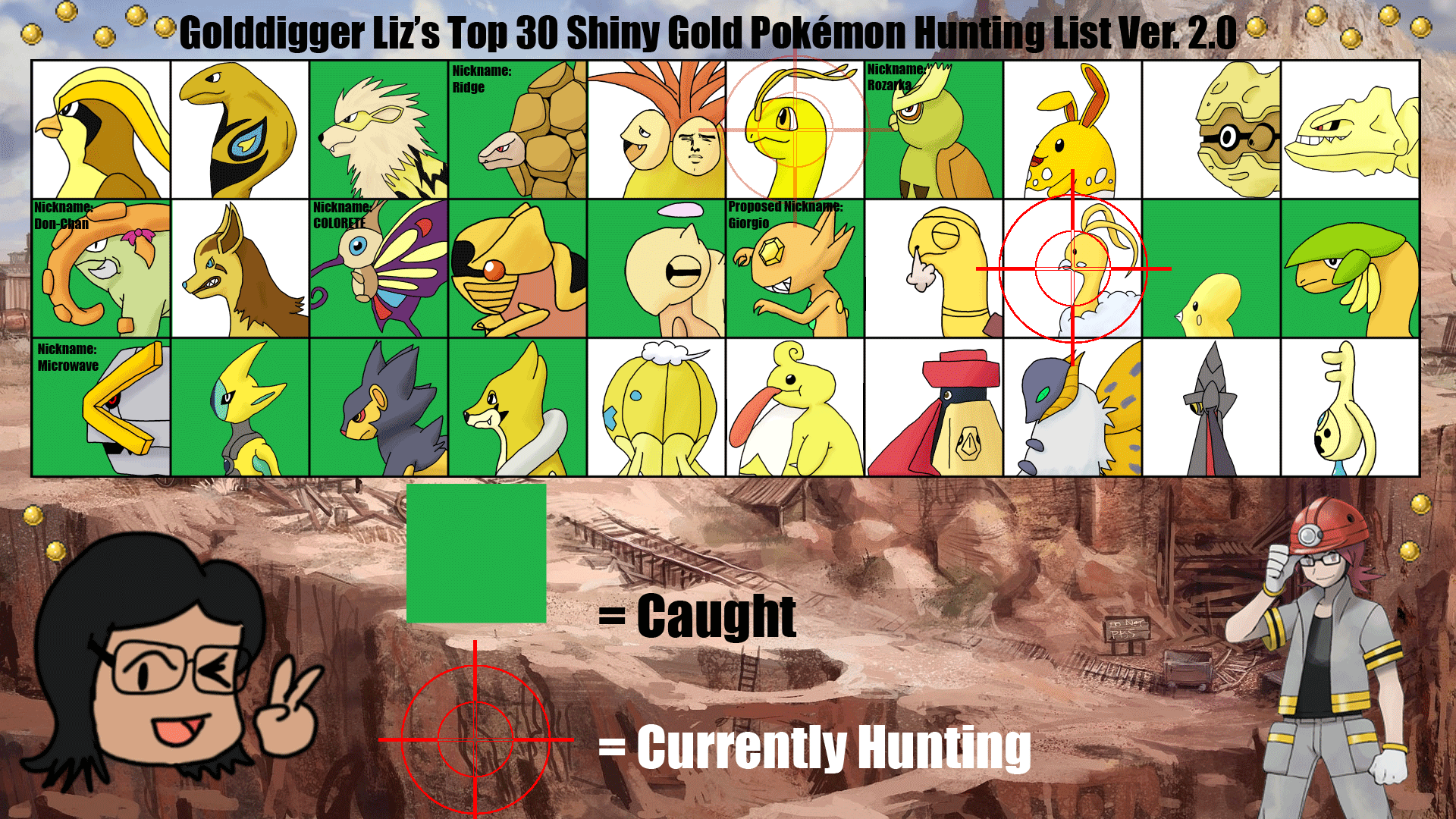 Liz S Shiny Gold Pokemon Hunting List By Illiztrator On Deviantart