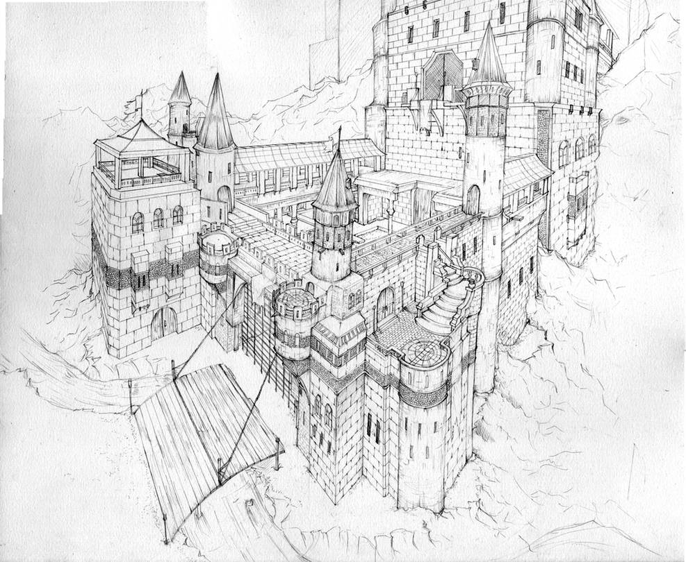 Рисунок старой крепости. Замок рисунок карандашом. Средневековый город рисунок. Замок набросок. Замок эскиз.