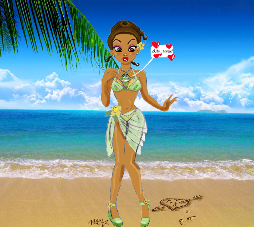 Tiana and Naveen at the beach