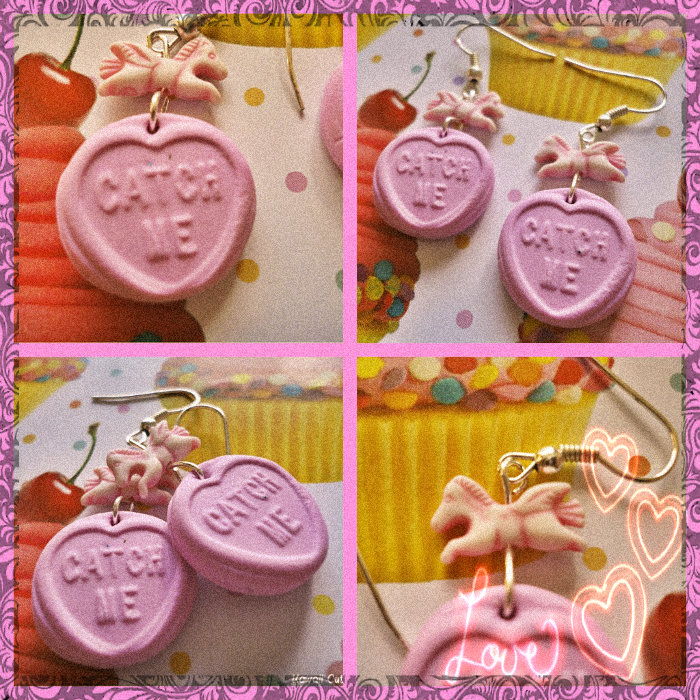 Lovehearts Dangle Earrings Lolita Inspired Pastel