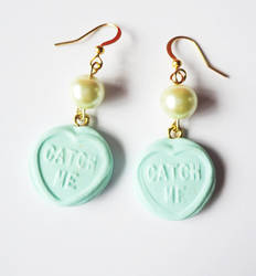 Love Hearts Earrings, Mint Green Fairy Kei Sweets