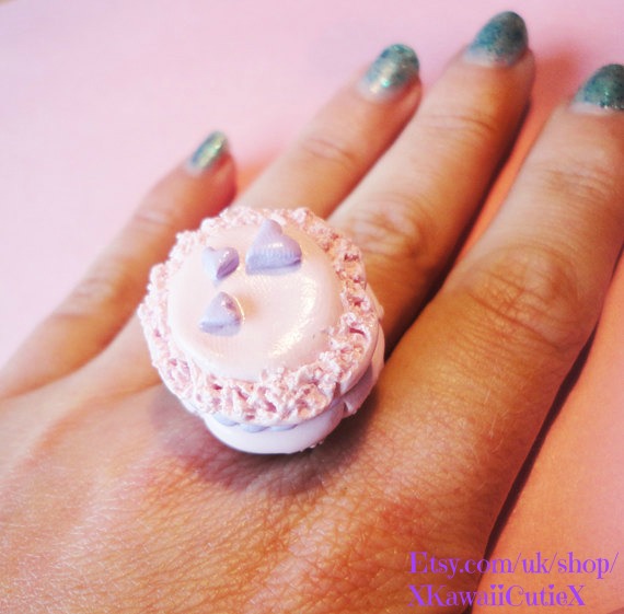 Macaroon Ring, Baby Pink and Lilac With Hearts