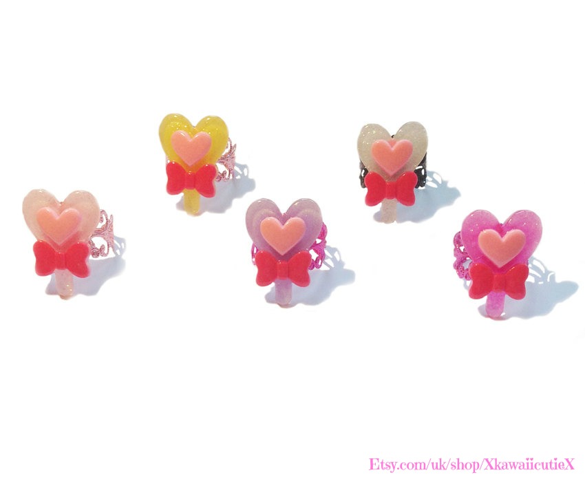 Love Heart Candy Rings, Kawaii Fairy Kei