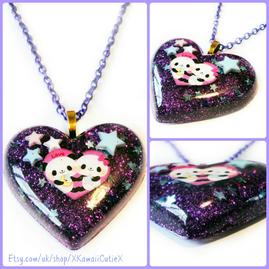 Resin Heart Necklace, Panda Love