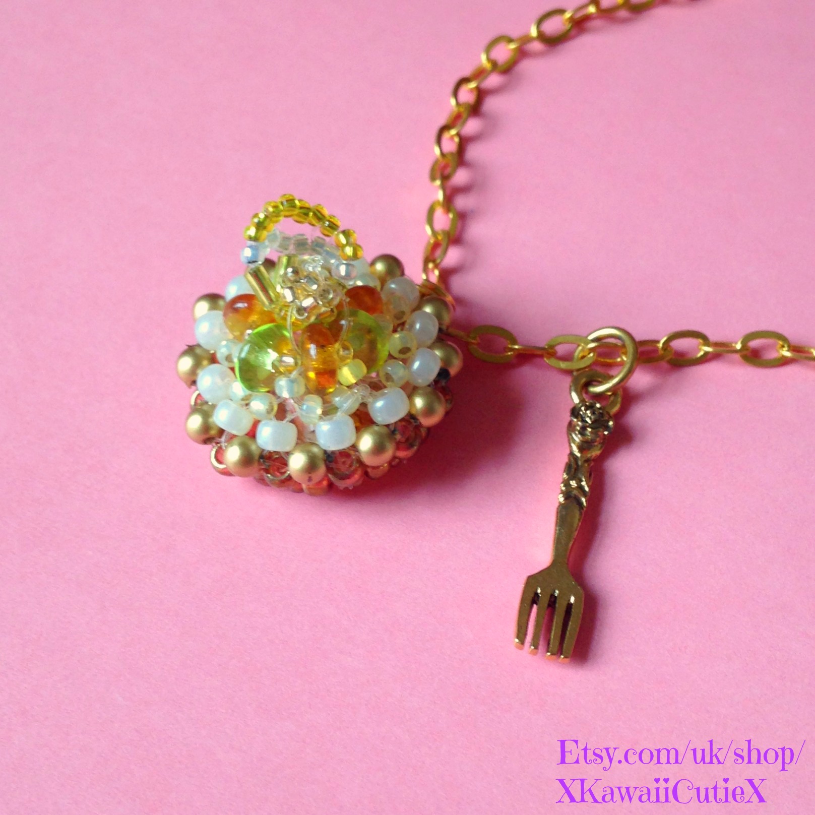 Lemon Tart Necklace, Cute Miyuki Beaded