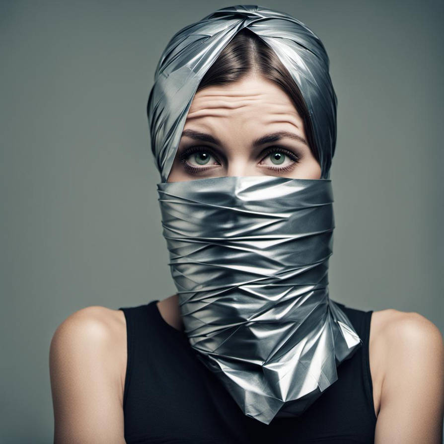 Woman with duct tape tightly wrapped around her mo by Blover669 on ...
