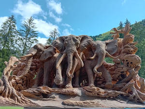 Elephants woodcarving