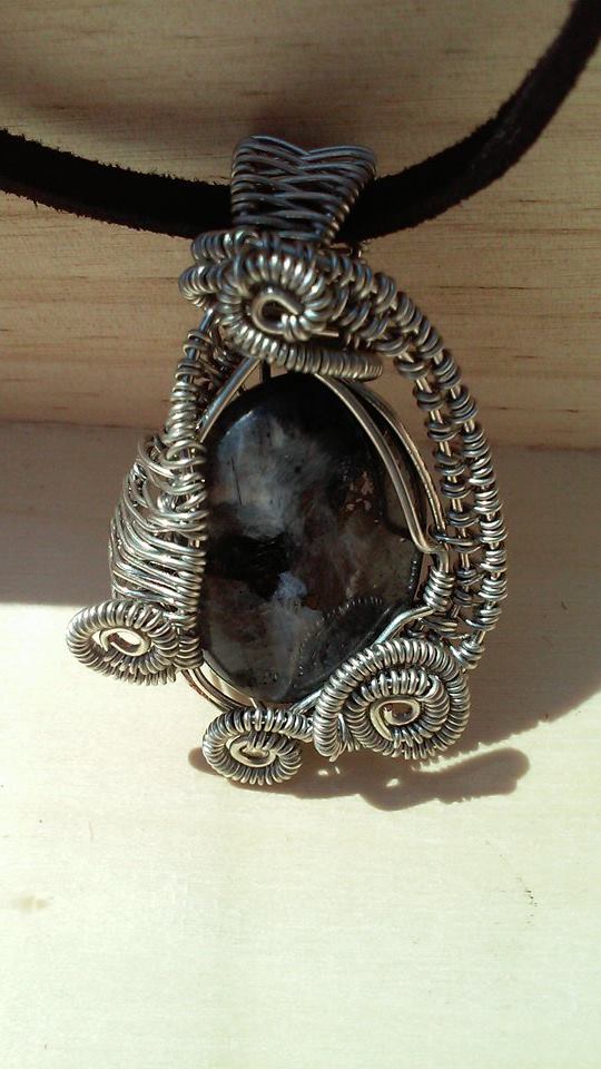 Natural Blue Labradorite Wire Wrapped Pendant Neck