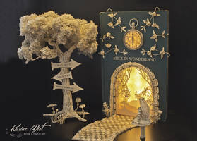 Alice and the Cheshire Cat Book Sculpture